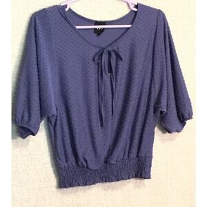 W5 Purple 3/4 sleeve smocked hem women's top size Small